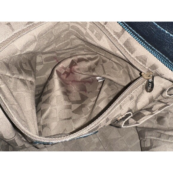 Vintage Furla Large Teal/Petrol Blue Iridescent Leather Shoulder Bag Hobo Tote - Picture 9 of 10